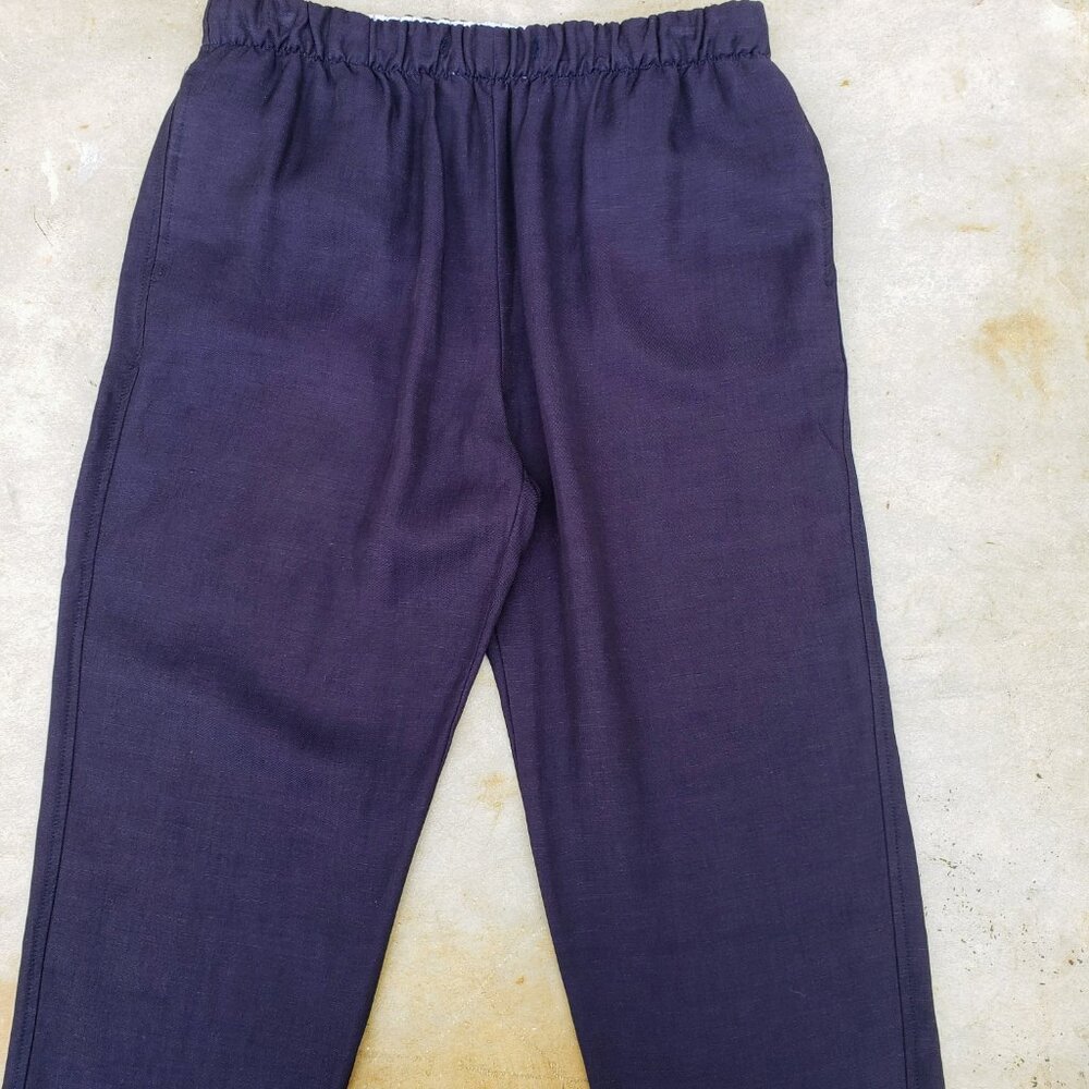 Zara navy blue elastic waist viscose linen pants